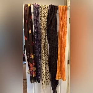 Five beautiful long scarves.